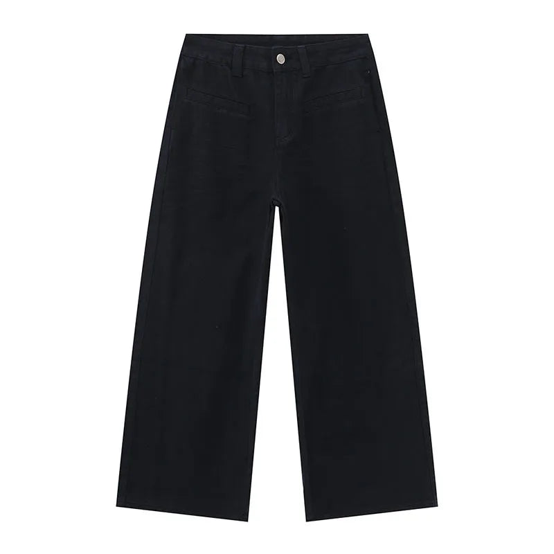 Men's Jeans Personality Pocket Reverse Wear Fold Design Solid Color Straight Wide Leg Denim Pants New Stylish 9W1589