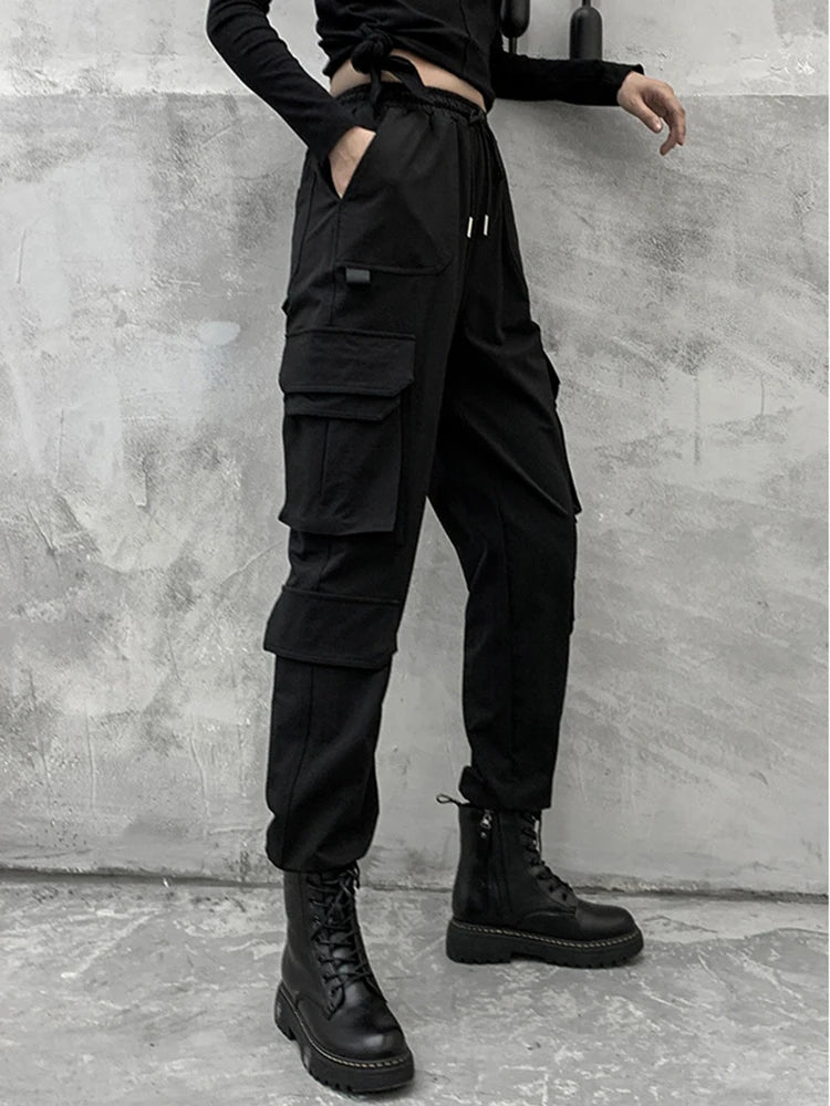 Black Pockets High Elastic Waist Long Harem Trousers New Loose Fit Pants Women Fashion Tide Spring Autumn 2025 1DD2683