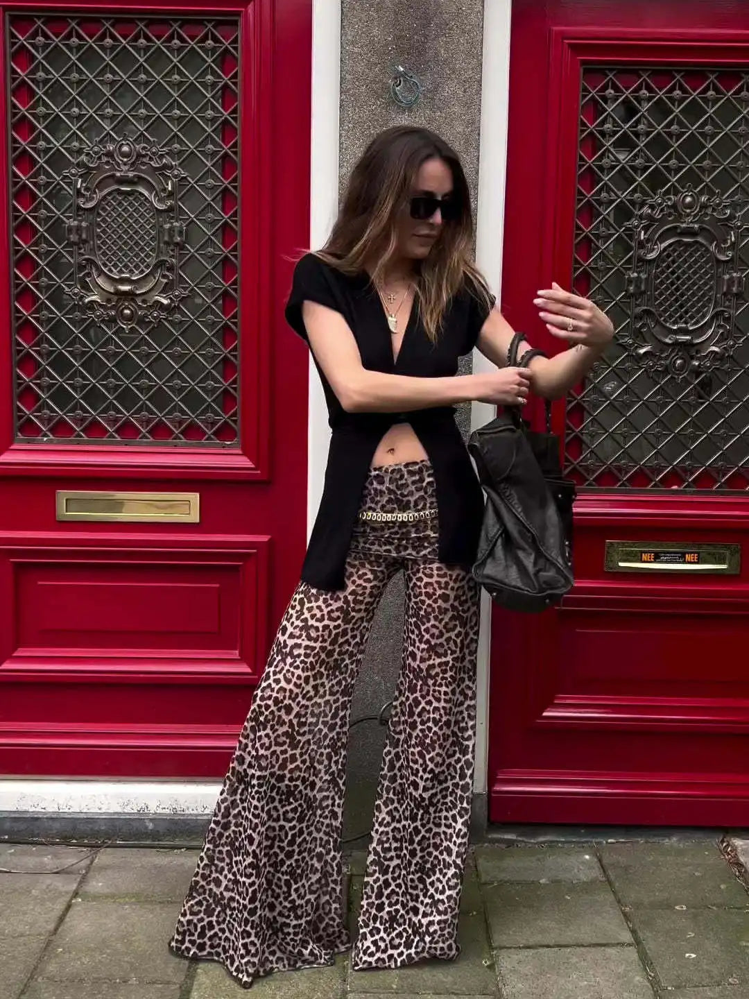 Fashion Loose Leopard Print Flared Pants Women's Pants 2025 Spring/summer New Slim Fit Party Holiday Beach Streetwear