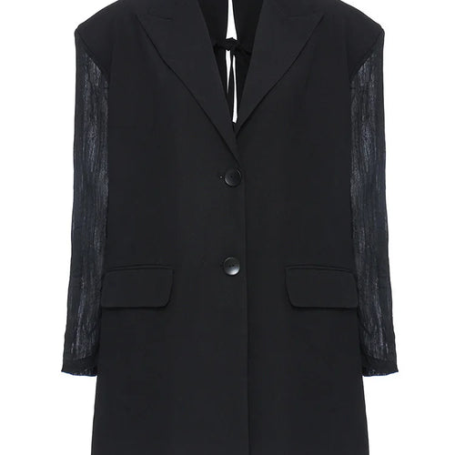 Load image into Gallery viewer, Women Black Pleated Back Bandage Big Size Blazer New Lapel Long Sleeve Loose Fit  Jacket Fashion Spring Autumn 2025 1Y053
