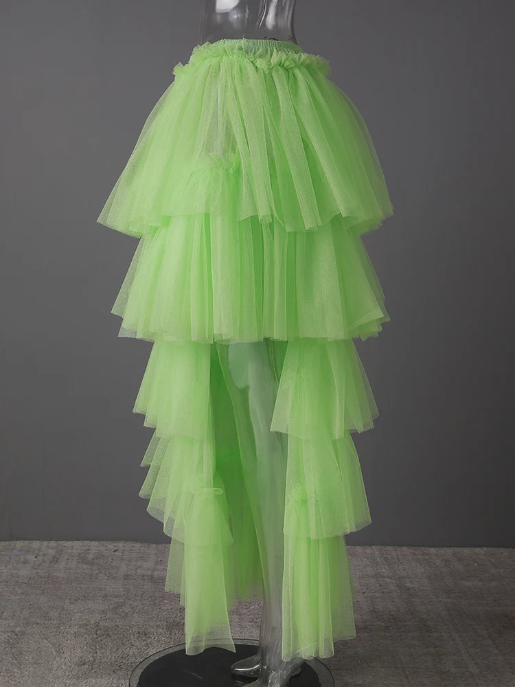 High Elastic Waist Green Mesh Layers Irregular Cake Half-body Skirt Women Fashion Tide New Spring Autumn 2025 CPG3074
