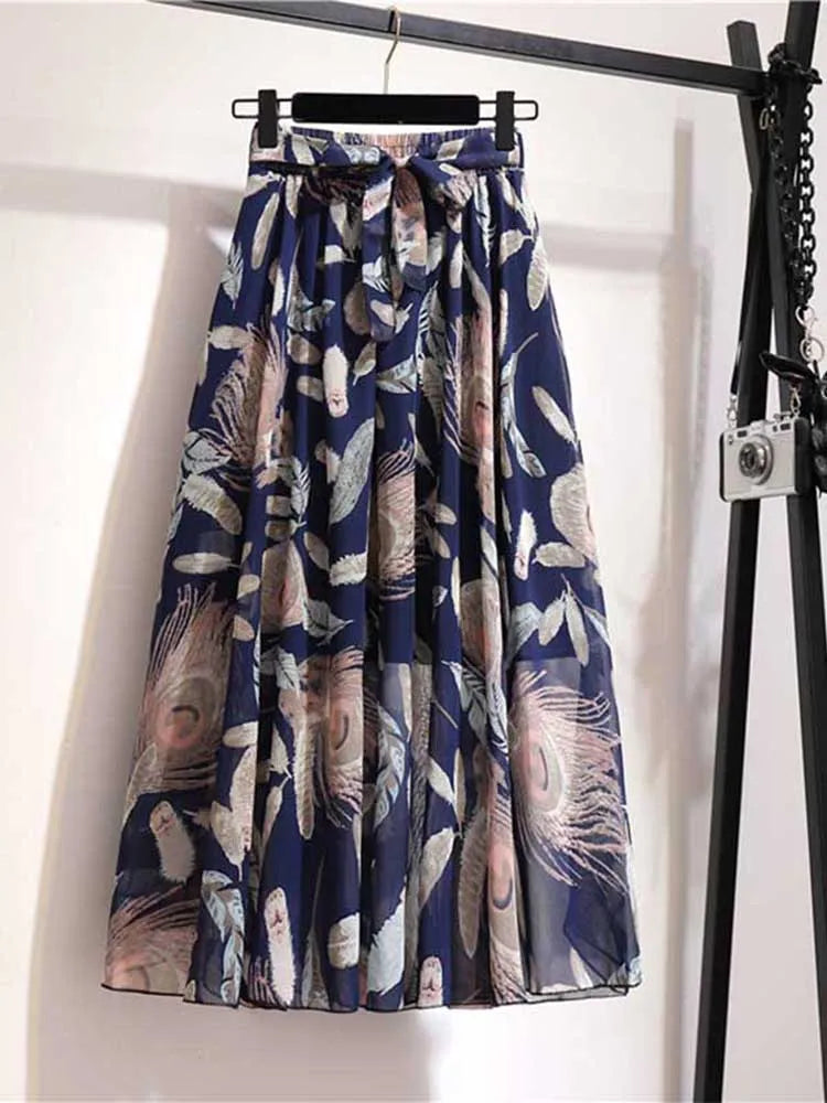 Long Skirt Women For 2024 Spring Summer Lady Korean Style White Black Chiffon Sun School High Waist Midi Skirt Female