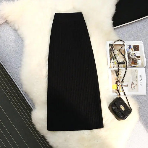 Load image into Gallery viewer, Sweater Knitted Skirt Women Autumn Winter Simple Style A-line Skirt Female Elegant Fashion High Waist Midi Skirts Lady
