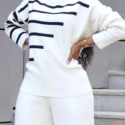 Load image into Gallery viewer, Stripes Sweater for Woman Autumn Loose Long Sleeve Top High-low Daily Casual Pullovers Winter Clothes for Woman
