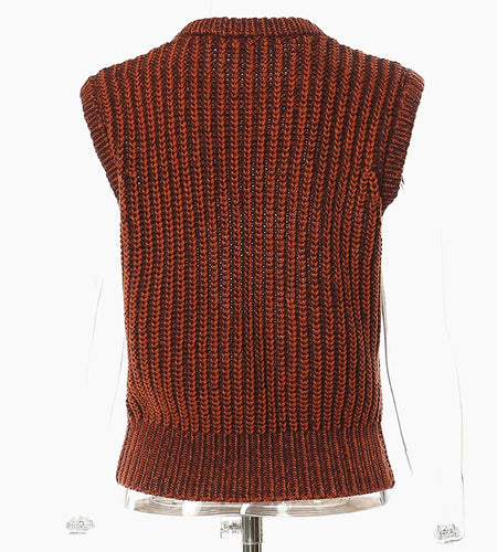 Metal Chain Knitting Sweater Loose Fit Round Neck Sleeveless Women Pullovers New Fashion Tide Autumn Winter 2025 1DF2067