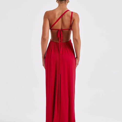 Load image into Gallery viewer, One Shoulder Diagonal Collar Backless Sexy Maxi Dress For Women Robe Fashion Off-shoulder Sleeveless High Split Dress
