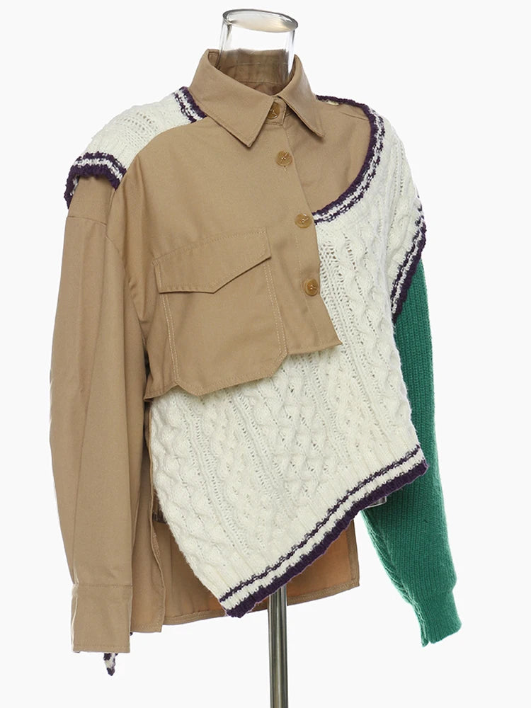 Khaki Irregular Big Size Knitting Sweater Lapel Long Sleeve Women Pullovers New Fashion Tide Autumn Winter 2025 1DE6073