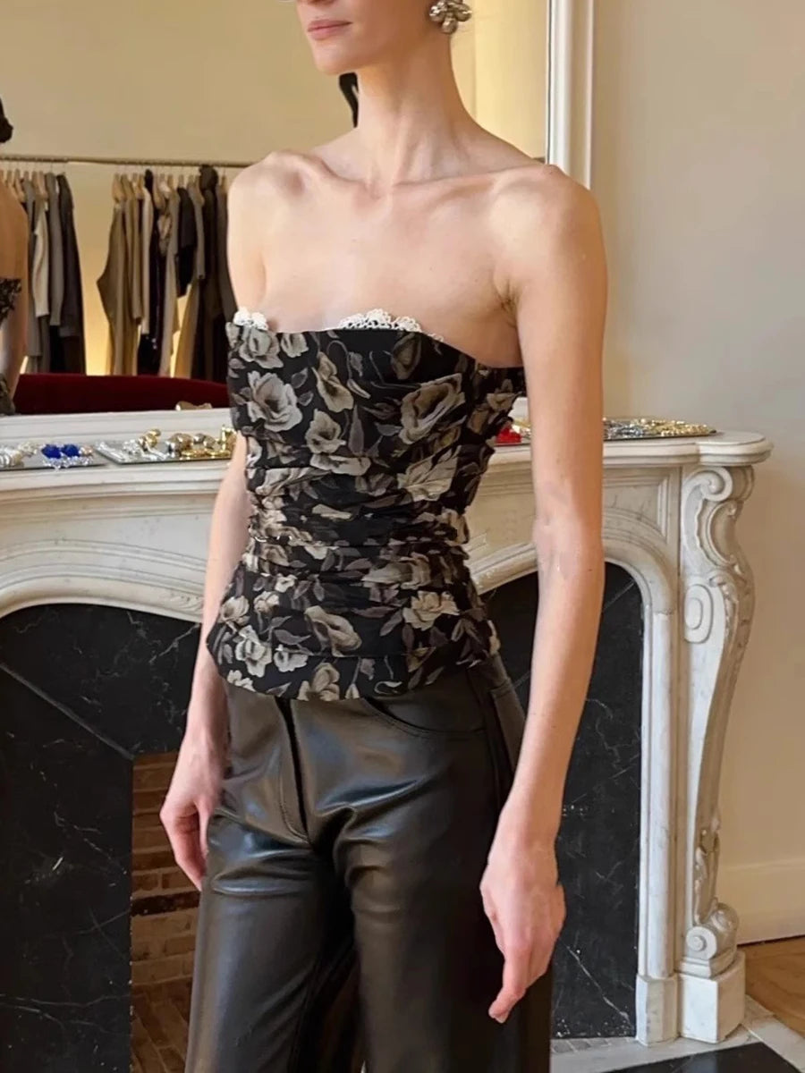 Hit Color Spliced Lace Up Slimming Vests For Women Strapless Sleeveless Tunic Temperament Vests Female Fashion New