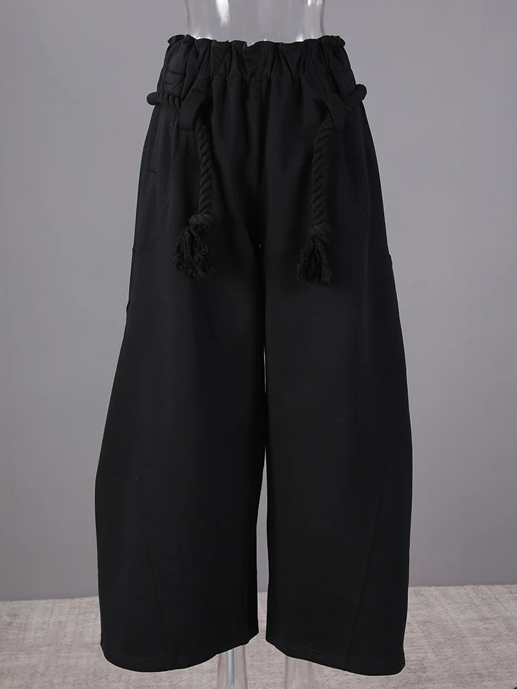 High Elastic Waist Black Brief Bandage Long Wide Leg Pants New Trousers Women Fashion Tide Spring Autumn 2025 33A1851