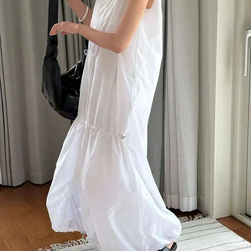 Load image into Gallery viewer, Women White Gray Big Size Long Elegant Thin Dress New Square Collar Sleeveless Fashion Tide Spring Summer 2025 1DH6054
