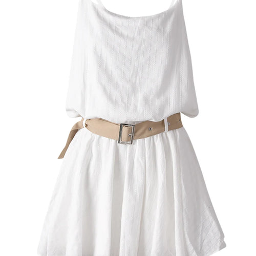 Load image into Gallery viewer, Women White Belted Elegant Spaghetti Strap Mini Dress New Round Neck Sleeveless Fashion Tide Spring Summer 2025 CPG3145
