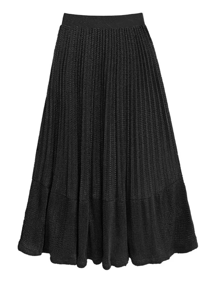 High Elastic Waist Silver Color Pleated A-line Pleated Half-body Skirt Women Fashion Tide New Spring Autumn 2025 1DJ0054