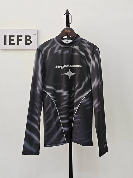 Spring Menwear Men's Long Sleeve T-shirt Nichedesign Tie-dye Turtleneck Reflective Top Male New Fashion Tide 9A7136