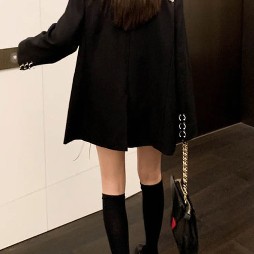 Load image into Gallery viewer, Harajuku Women Jackets Black Gothic Punk Hip Hop Solid Vintage Blazer Coats  Chic Chain Loose Jacket Streetwear
