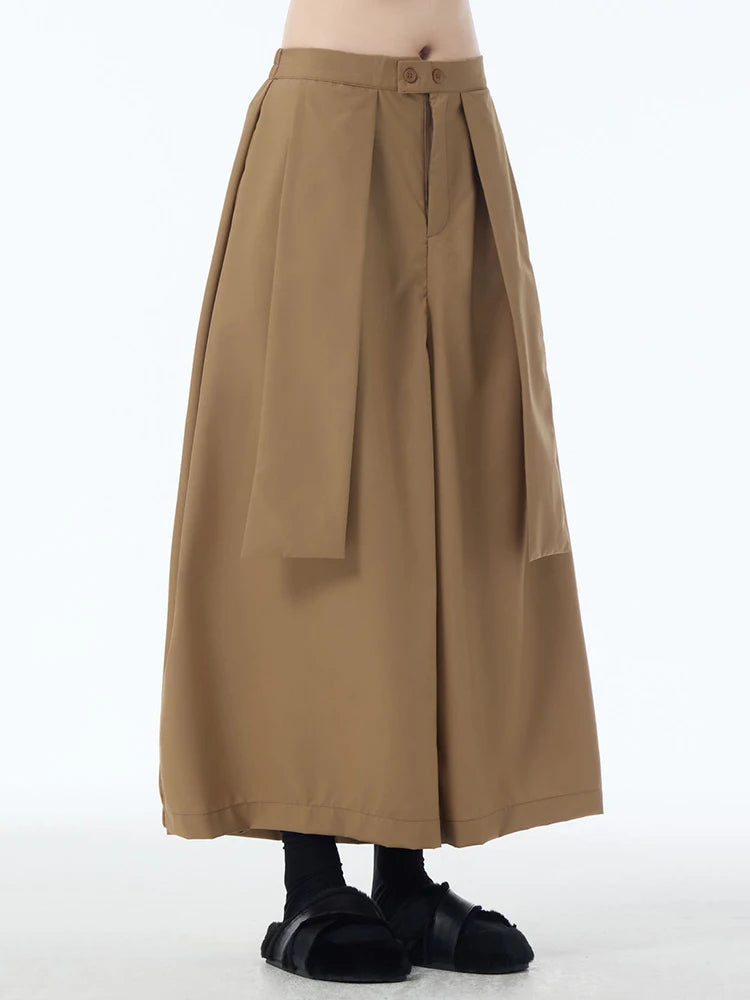 High Elastic Waist Khaki Patch Spliced Long Wide Leg Pants New Trousers Women Fashion Tide Spring Autumn 2025 1DJ1253