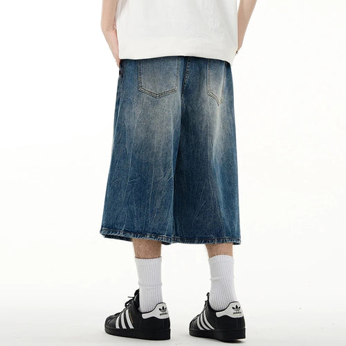 Load image into Gallery viewer, Wide Leg Men&#39;s Short Jeans American Washed Lightning Pattern Male Denim Shorts Loose Chic Men Bottoms Summer 9W1474
