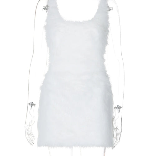 Load image into Gallery viewer, White Furry Slips Backless Zip Up Sexy Slim Mini Dress Fall Winter Women Fashion Clothes Birthday Party Festival
