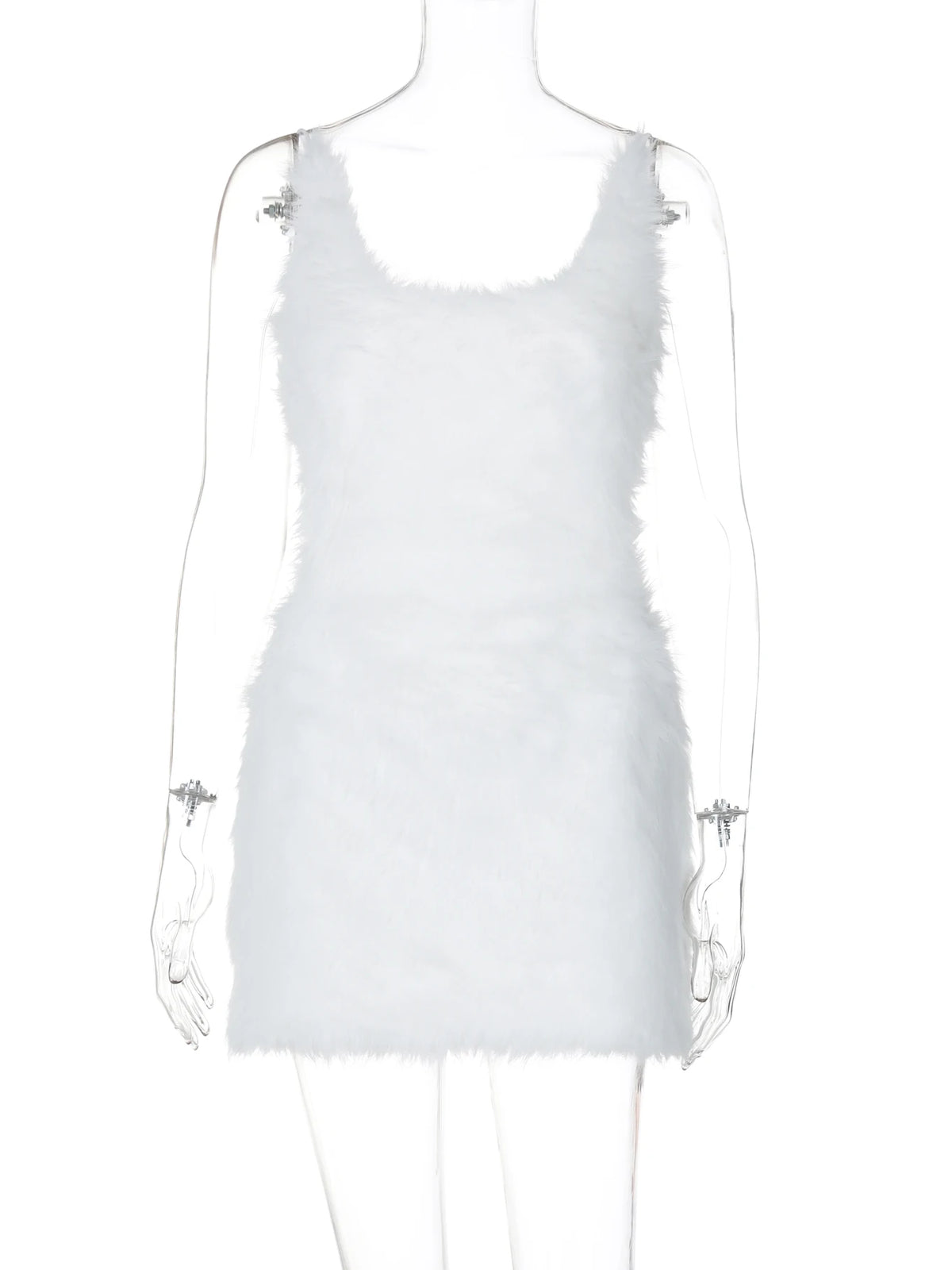 White Furry Slips Backless Zip Up Sexy Slim Mini Dress Fall Winter Women Fashion Clothes Birthday Party Festival