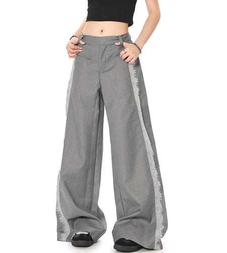 Men's Suit Pants Spliced Lace Edge Design Solid Color Simple Trendy Straight Wide Leg Stylish Male Summer Clothing 9W1961