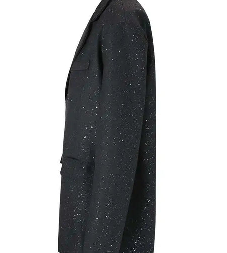 Women Black Shining Big Size Elegant Blazer New Lapel Long Sleeve Loose Fit Jacket Fashion Tide Spring Autumn 2025 CPG0664