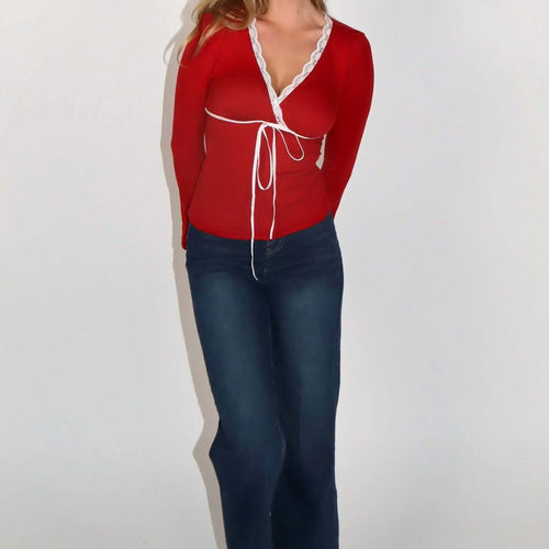 Load image into Gallery viewer, Fashion Lace Long Sleeved Slim Fit Women's Top T-shirt Sexy V-neck Elastic Tight Tie Female Top Autumn New 2024 Clothing
