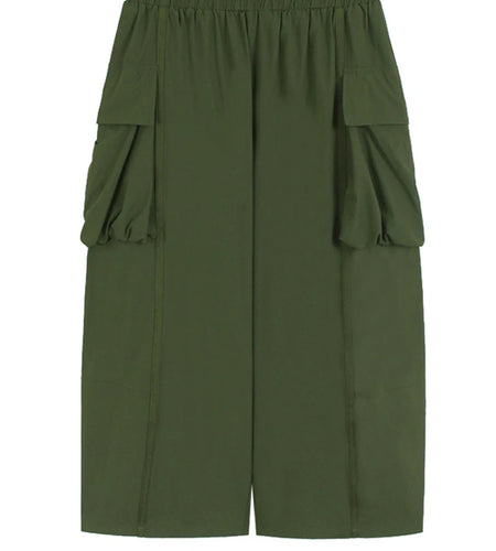 High Elastic Waist Green Pockets Spliced Long Wide Leg Pants New Trousers Women Fashion Tide Spring Autumn 2025 1DJ1321