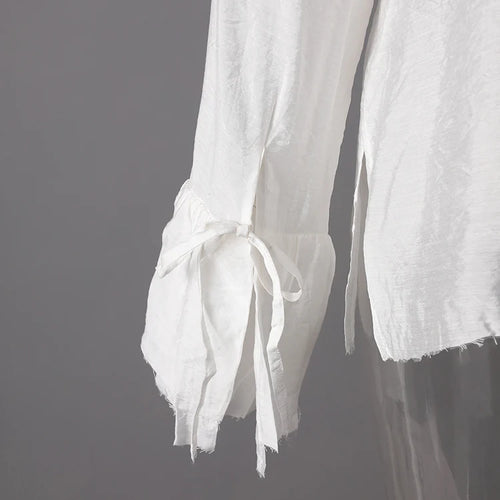 Load image into Gallery viewer, Women White Burr Hem Bandage Thin Elegant Blouse New Lapel Long Sleeve Shirt Fashion Tide Spring Autumn 2025 1DD6706
