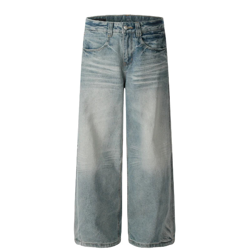 Men's Jeans Summer New American Style High Street Curved Knife Pleated Design Loose Denim Pants Male Trousers 9W1744