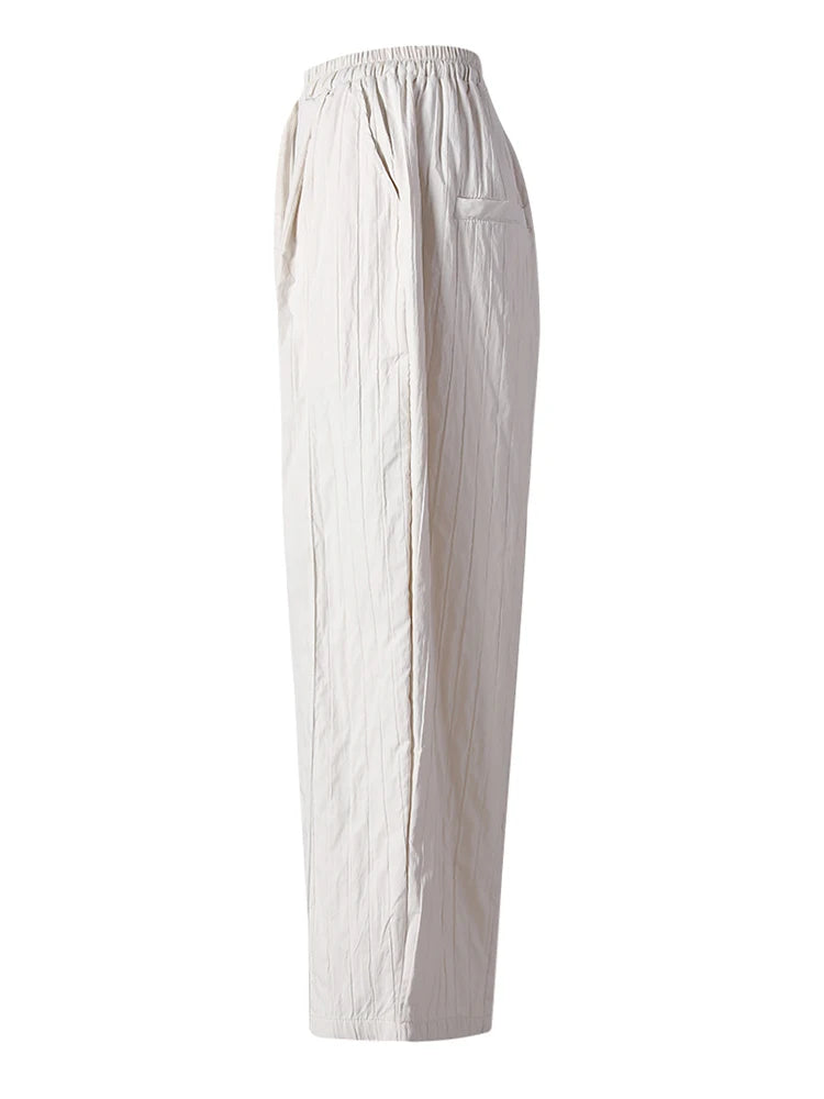 High Elastic Waist Beige Pleated Long Wide Leg Casual Pants New Trousers Women Fashion Tide Spring Autumn 2025 CPG2826