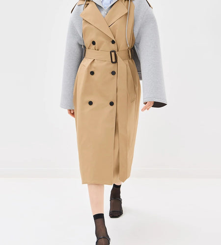 Designer Hit Color Long Jacket for Women Hooded Collar Long Sleeve Back Split Elegant Trench Female Fashion New