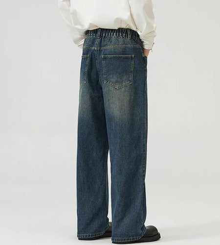 American Male Denim Pants Straight Leg Men's Loose Jeans Solid Color Casual Fashion Trousers Spring 2025 9W1548