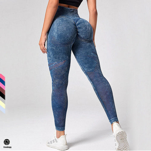 Load image into Gallery viewer, QK Women Leggings Washing Yoga pants Bubble Butt Push Up Fitness Legging High Waist Scrunch Tight Mujer Gym Seamless Legging
