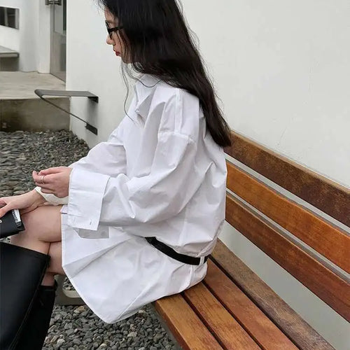 Load image into Gallery viewer, Women White Hem Pleated Elegant Big Size Mini Shirt Dress New Lapel Long Sleeve Fashion Tide Spring Autumn 2025 1DH9552
