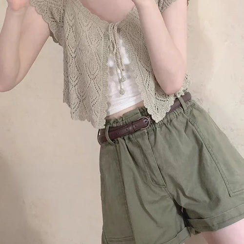 Load image into Gallery viewer, Lolita V-Neck Short Women Thin Cardigan  Sleeve Crop Top Hollow Korean Style Sun Protection Tops Summer Blusas
