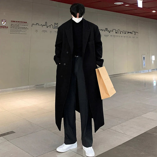 Load image into Gallery viewer, Winter Men&#39;s Woolen Overcoat Single Breasted Solid Color Lapel Thickened Overknee Casual Male Trench Simple New 9C7830
