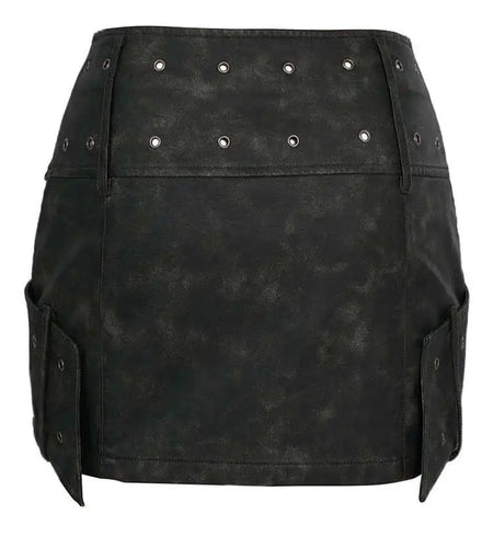 High Waist Green Big Buckle Cross Pu Leather Vintage Mini Half-body Skirt Women Fashion Tide New Spring Autumn 2025 7AB874