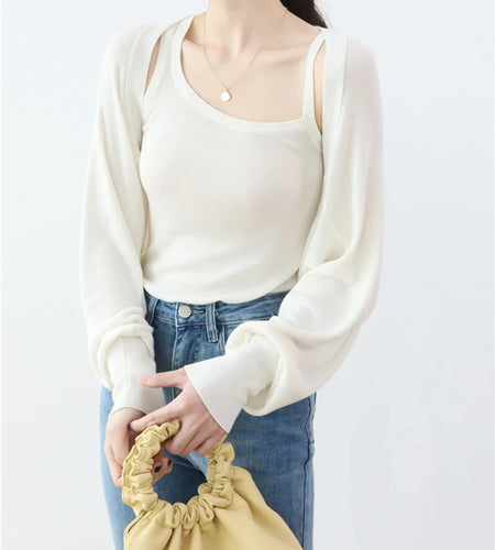 2 Piece Set Irregular Iyocell Tank Tops Short Thin Elegant Top Women's short Sweater Coat Camisole Knitted Cardigan C-015