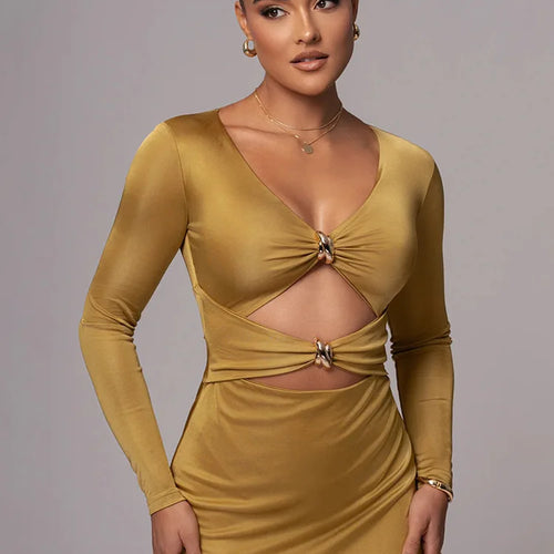 Load image into Gallery viewer, Sexy Hollowed Out Long Sleeved Dress Dress For Women Elegant Bodycon Party Club Evening Dress Winter 2025 Female Vestido
