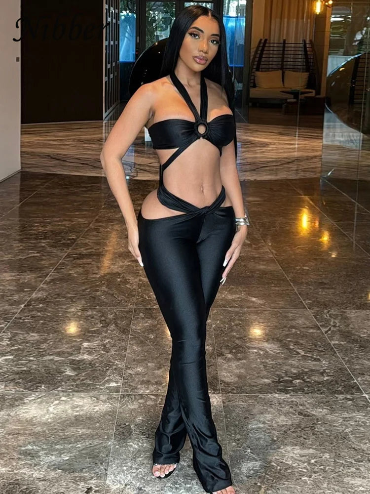 Sexy Summer Women Hipster Halter Cross Wrapped Camisole+Ruched Special Leggings Elastic Street Activity Matching Suit