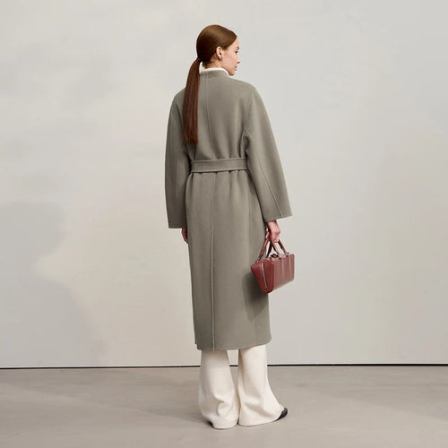 Load image into Gallery viewer, 100% Wool Women's Jacket Coat 2025 Winter New Long Zipper Woolen Coat Woman With Belt Double-sided Tweed Jacket 12544007
