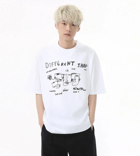 Men's T-shirts New Korean Letter Printed Design Solid Color Loose Trendy Short Sleeve Fashion Male Casual Top 9W1597