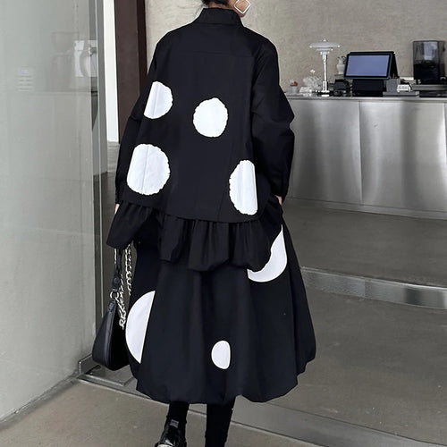 Load image into Gallery viewer, Black Dot Big Size Irregular Shirt Skirt Two Pieces Suit New Lapel Long Sleeve Women Fashion Spring Autumn 2025 1DH9366
