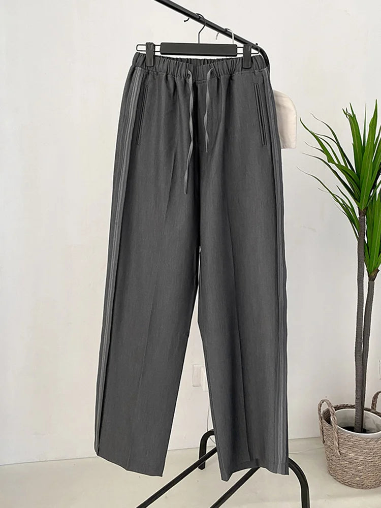 High Elastic Waist Gray Brief Long Wide Leg Pants New Loose Fit Trousers Women Fashion Tide Spring Autumn 2025 1DF1148