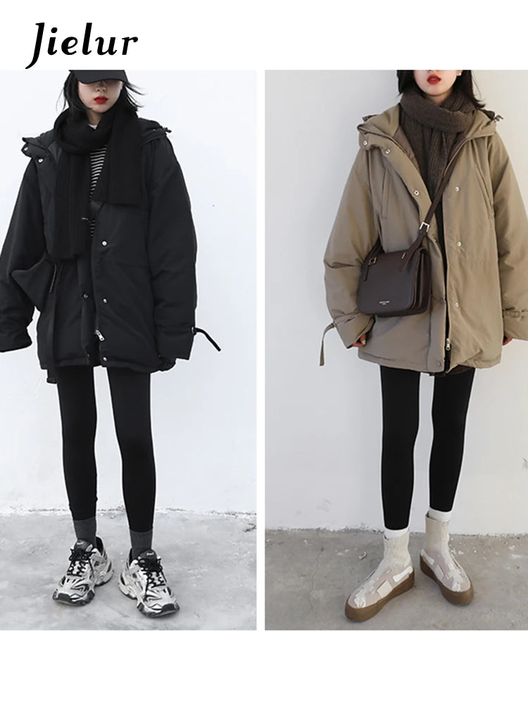 Korean Style Loose Hooded Padded Coat Autumn Winter Thick Padded Coat Drawstring Bread Coat Winter