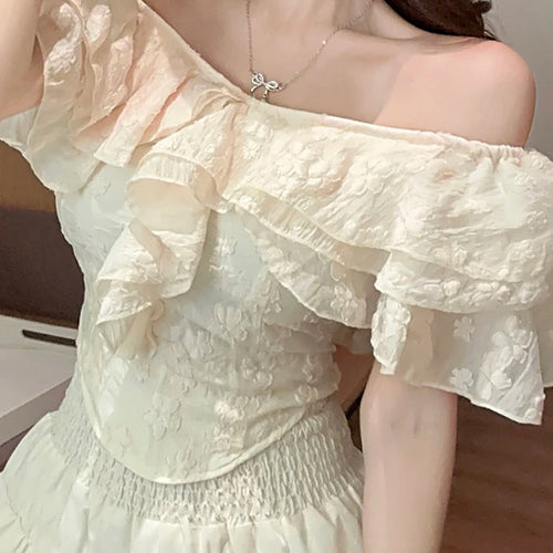 Load image into Gallery viewer, Slash Neck Lace Irregular Ruffles Fashion Women&#39;s Blouses Summer Solid Color Slim V-neck Chic Female Blouse Office Ladies
