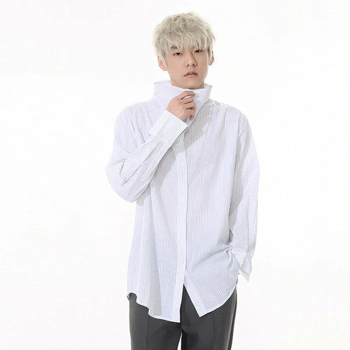 Load image into Gallery viewer, Striped Design Men&#39;s Shirts Stand Collar Single Breasted Casual Tops Korean Style Long Sleeve Loose Male Shirt New 9W1261
