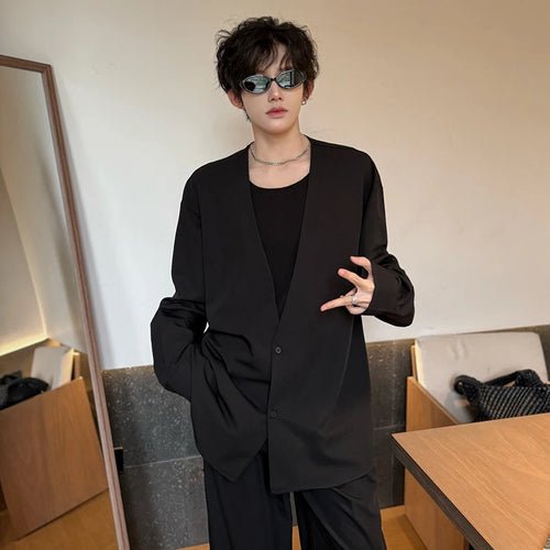 Load image into Gallery viewer, Men&#39;s Shirts New Fake Two Piece Design Shirt Long Sleeve Solid Color Single Breasted Male Loose Clothing Spring 9W1752
