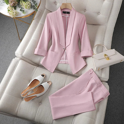 Load image into Gallery viewer, Spring Summer 2023 Flanged Casual Jacket Blazer Slim Pencil Pants Elegant Women&#39;s Pants Suit Office Manager Outfits Two Piece
