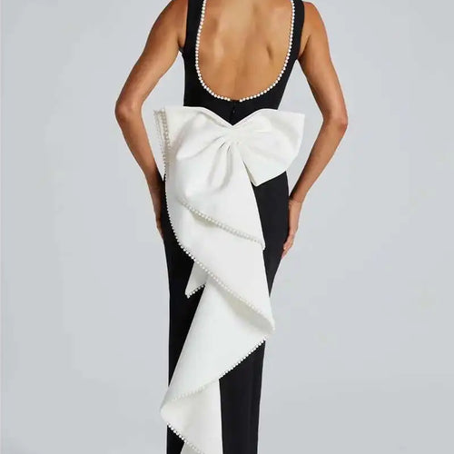 Load image into Gallery viewer, Elegant Pearl Bow Backless Sexy Maxi Dress Women Gown Fashion Sleeveless High Waist A-line Club Party Long Dress
