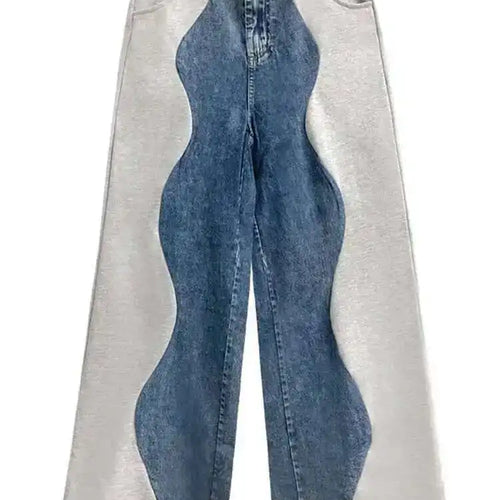 Load image into Gallery viewer, High Elastic Waist Black Color-block Denim Long Wide Leg Pants New Trousers Women Fashion Tide Spring Autumn 2025 1DH4642
